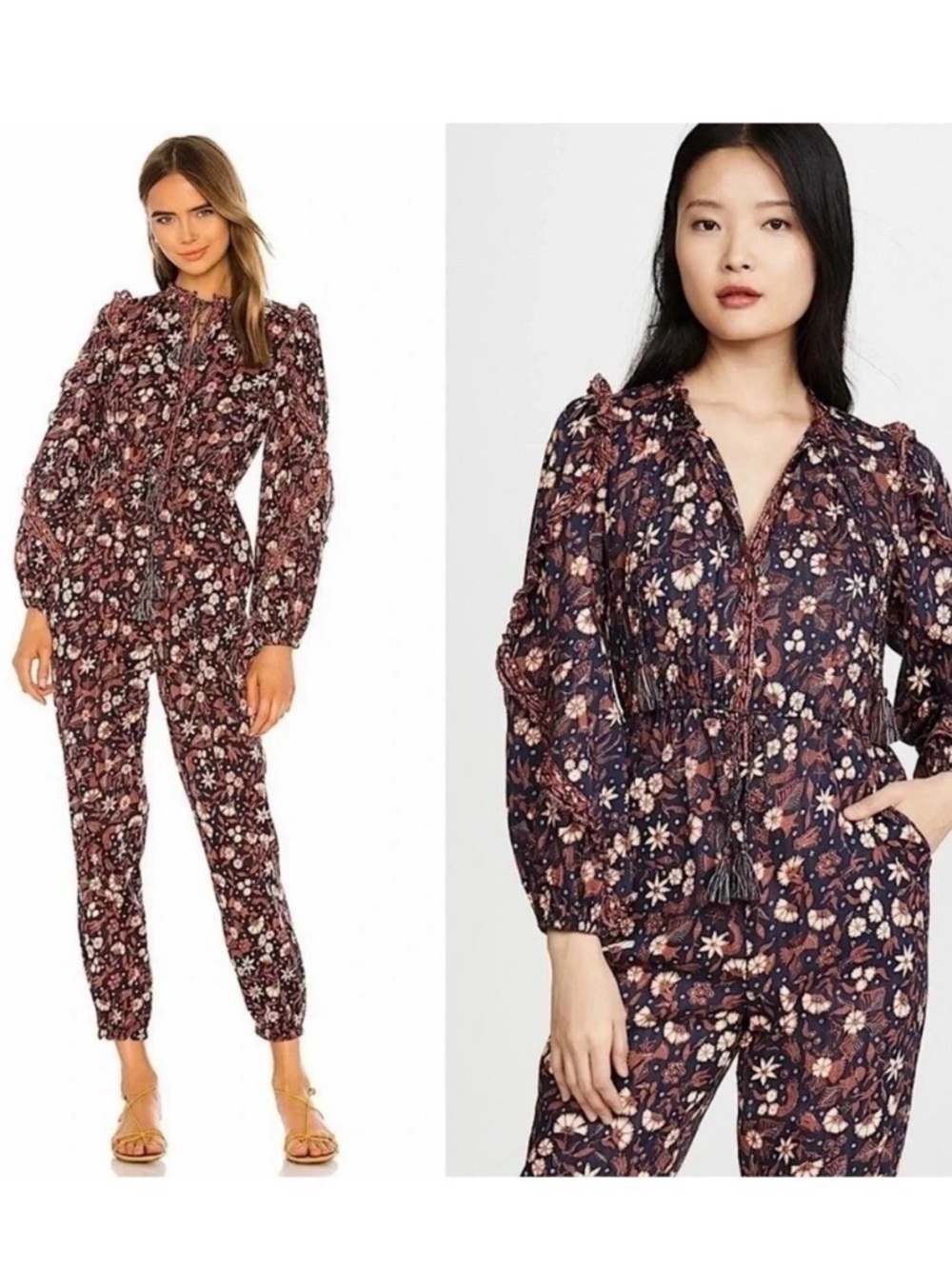 Ulla Johnson Designer Floral Delphine Ruffle Cotton Jumpsuit Size 2